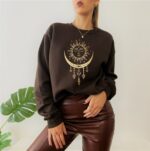 Women'S Golden Sun Moon And Crystals Mystical Boho Chic Sweatshirt, Mystical Shirt. Celestial Shirt, Moon And Sun, Boho Sweatshirt