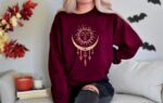 Women'S Golden Sun Moon And Crystals Mystical Boho Chic Sweatshirt, Mystical Shirt. Celestial Shirt, Moon And Sun, Boho Sweatshirt