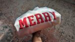 Christmas Sweatshirt For Women Puff Print Merry Christmas Red Emboss