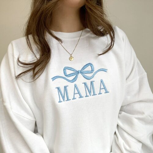 Cute And Trendy Mama Bow Embroidered Gemma Crewneck Sweatshirt , Personalized Crewneck Pullover , Mama Sweatshirt , Mother'S Day Gift Idea