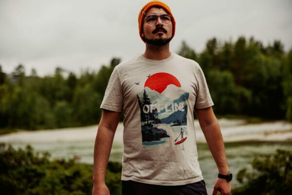 Stand Up Paddle, Mountains Outdoor Shirt, Illustration, Vintage-Inspired Cotton Tee, Unisex Tee