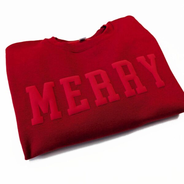 Christmas Sweatshirt For Women Puff Print Merry Christmas Red Emboss